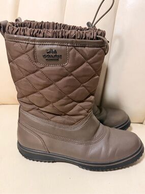 Coach Quilted Brown Snow Boots with Drawcord